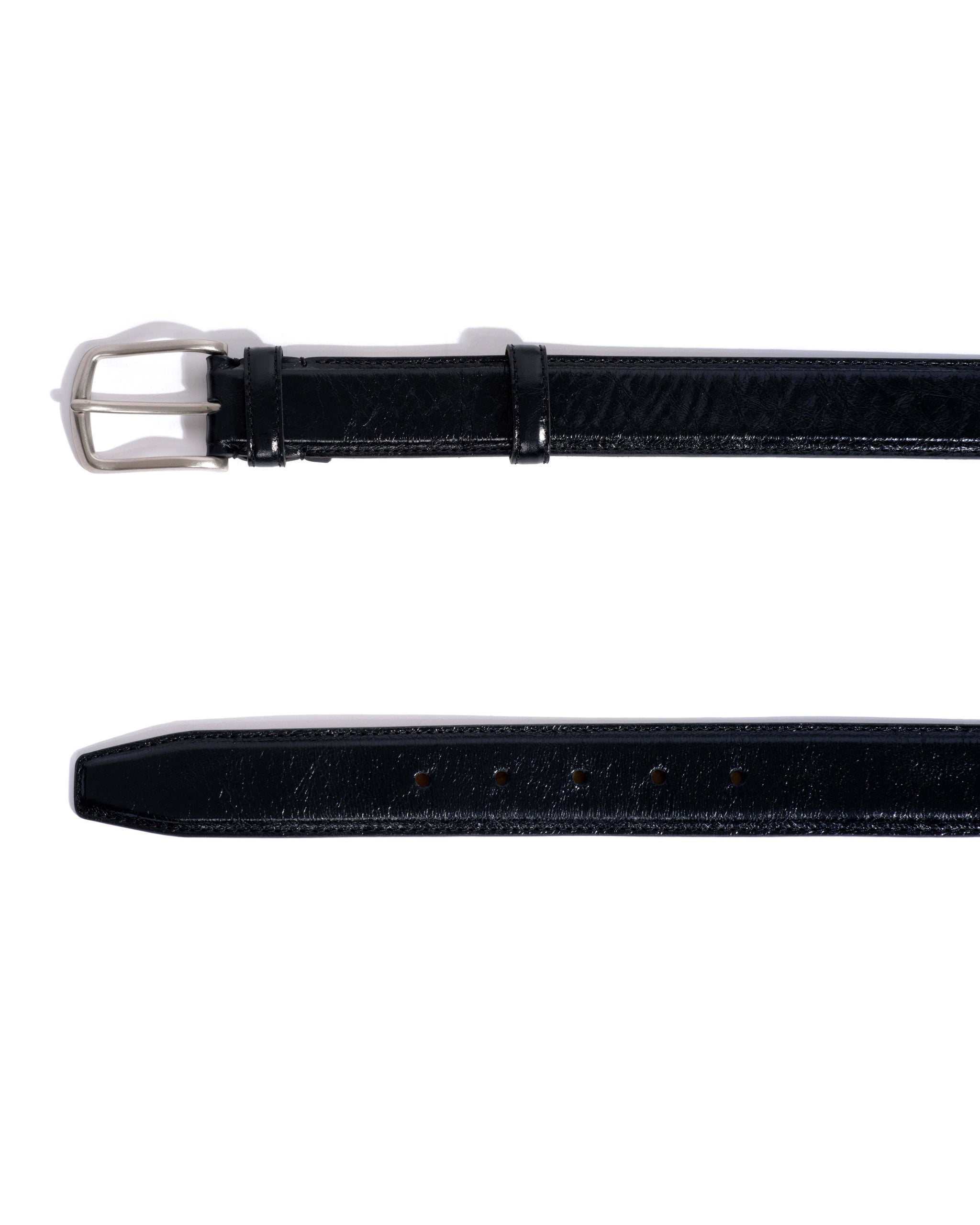 Quinn classic unisex leather belt Crinkled polished goat & metal Black & silver buckle - Anonymous Copenhagen Belts