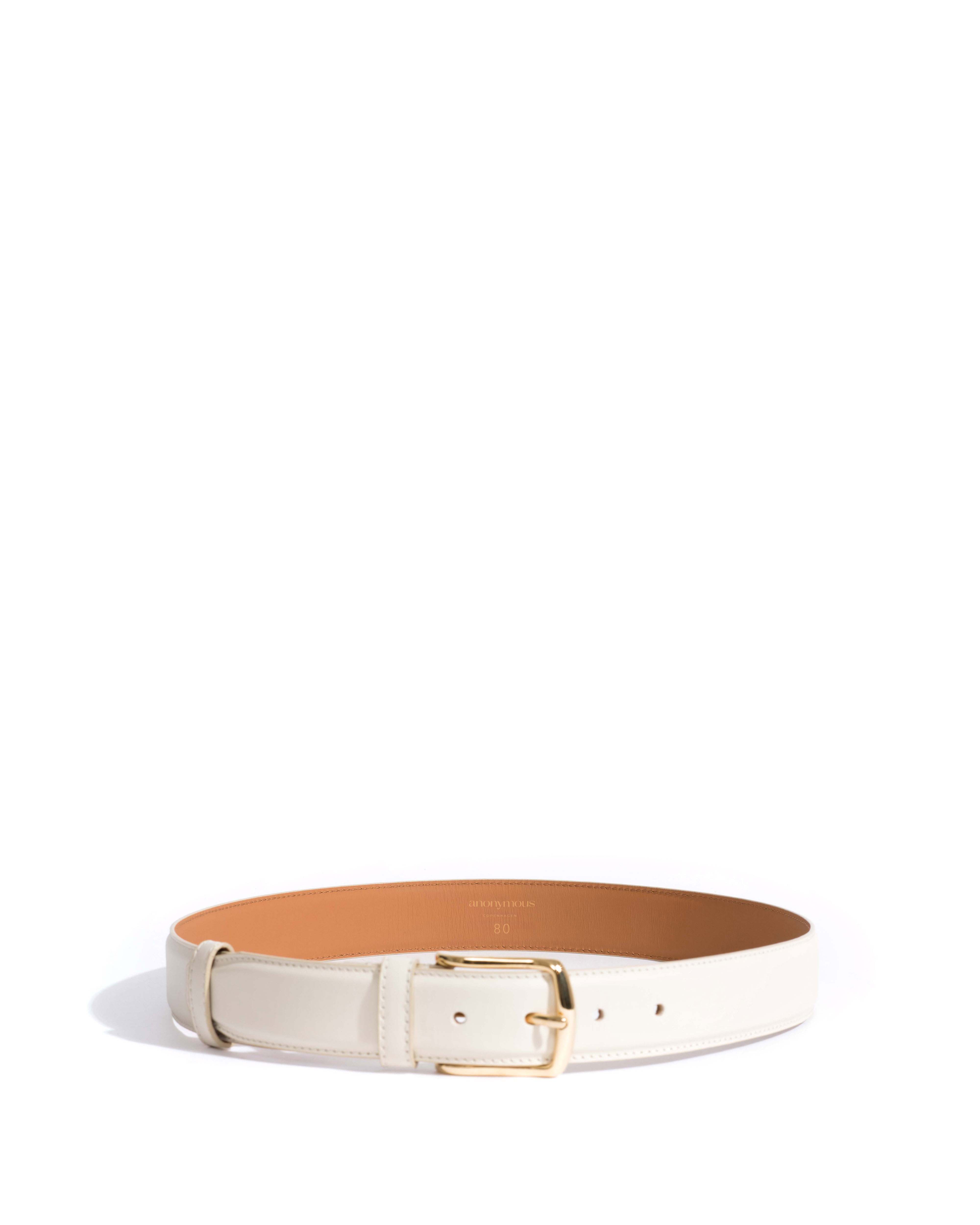 Quinn classic unisex leather belt Soft calf & metal White sand & gold buckle
