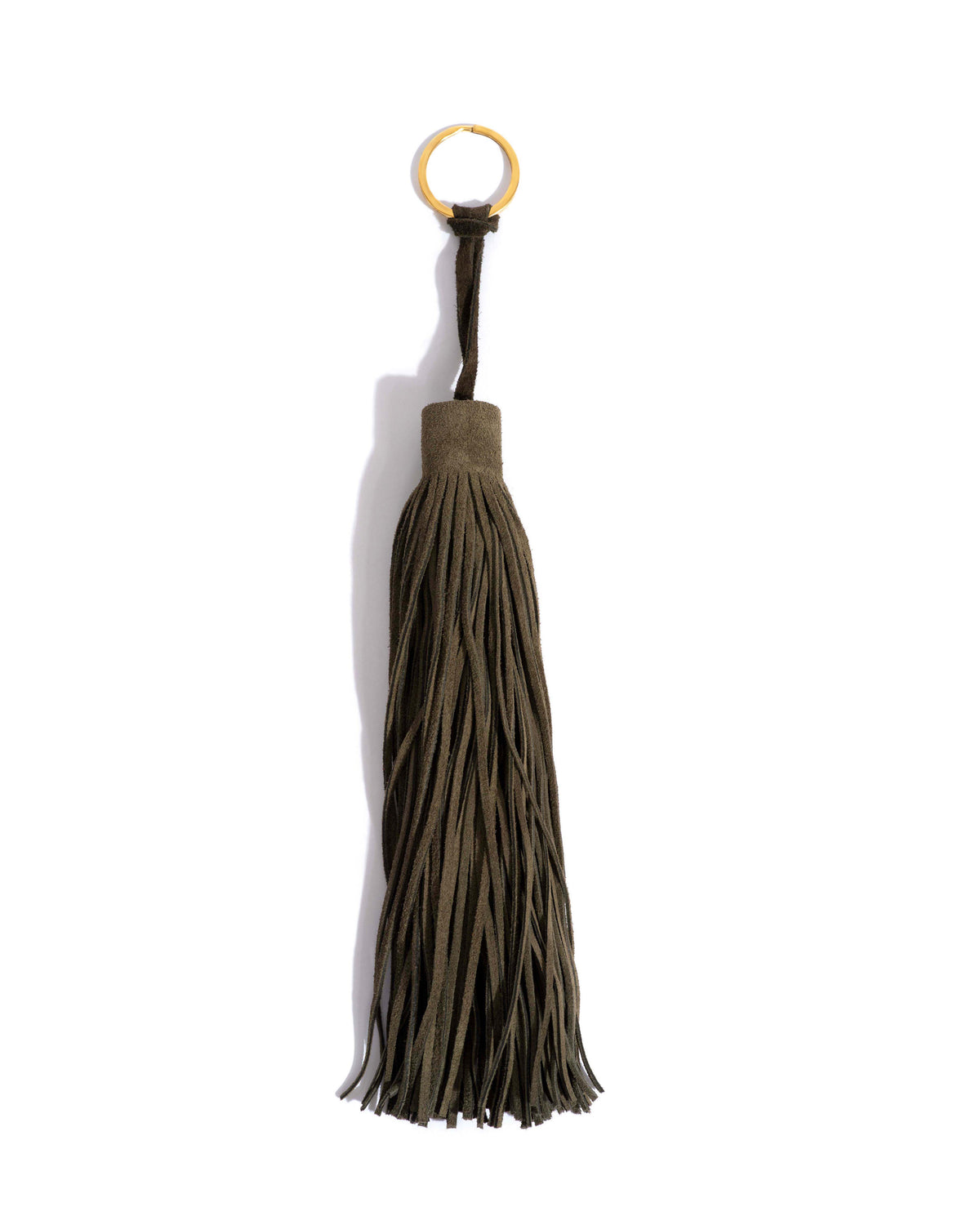 Langley fringe keyring Calf suede Moss green