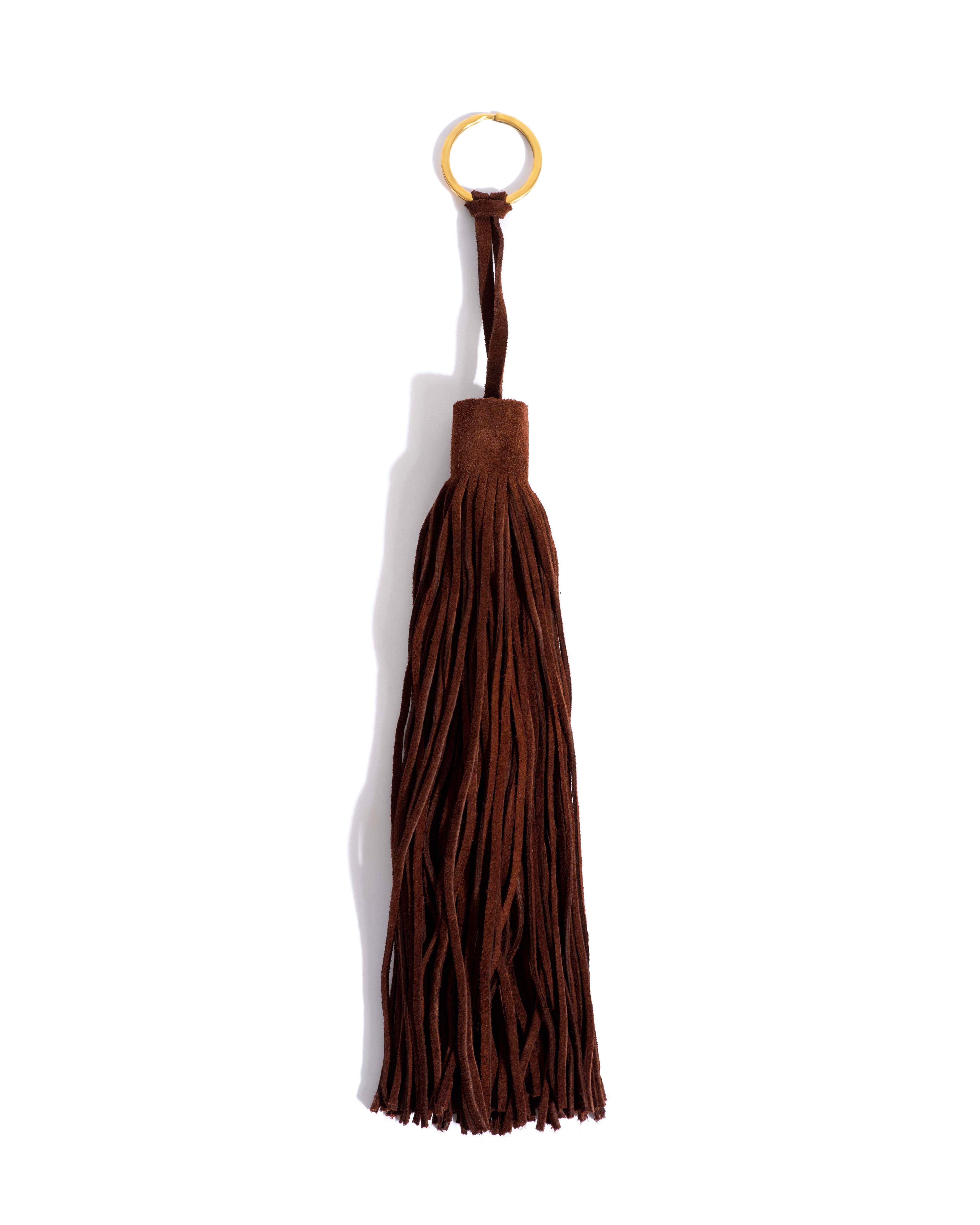 Langley fringe keyring Calf suede Chocolate