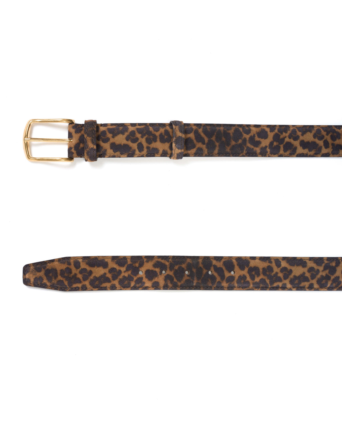 Quinn classic unisex leather belt Calf suede print & metal Leopard & gold buckle