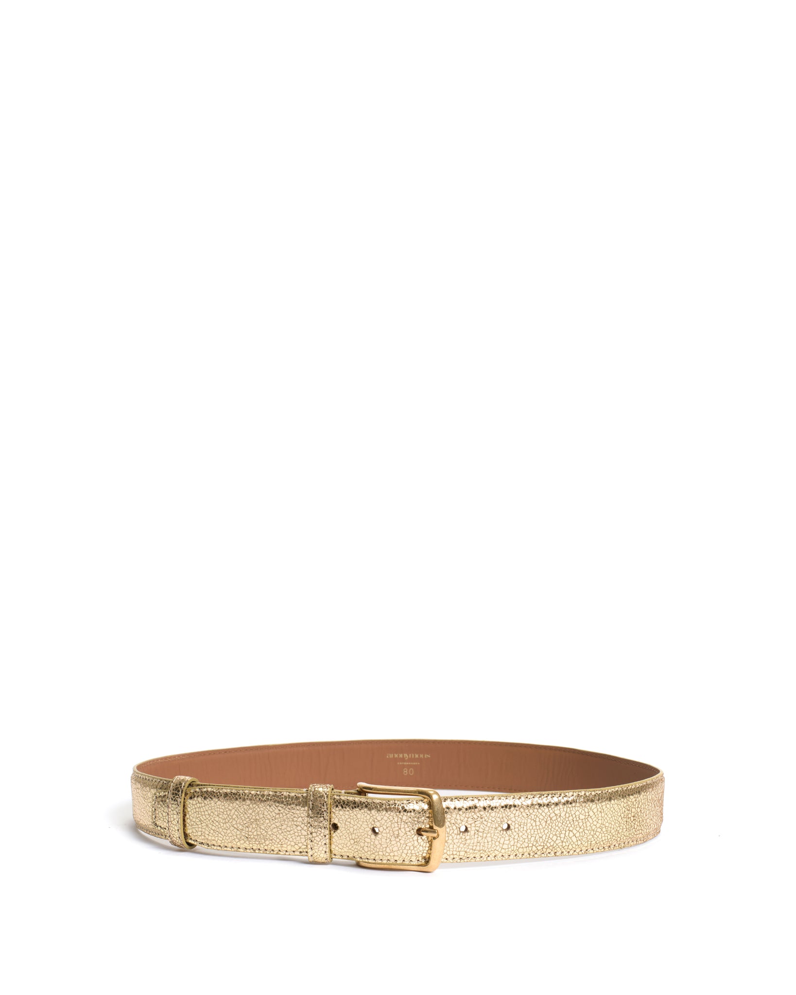 Quinn classic unisex leather belt Crackled metallic goat Gold & gold buckle - Anonymous Copenhagen