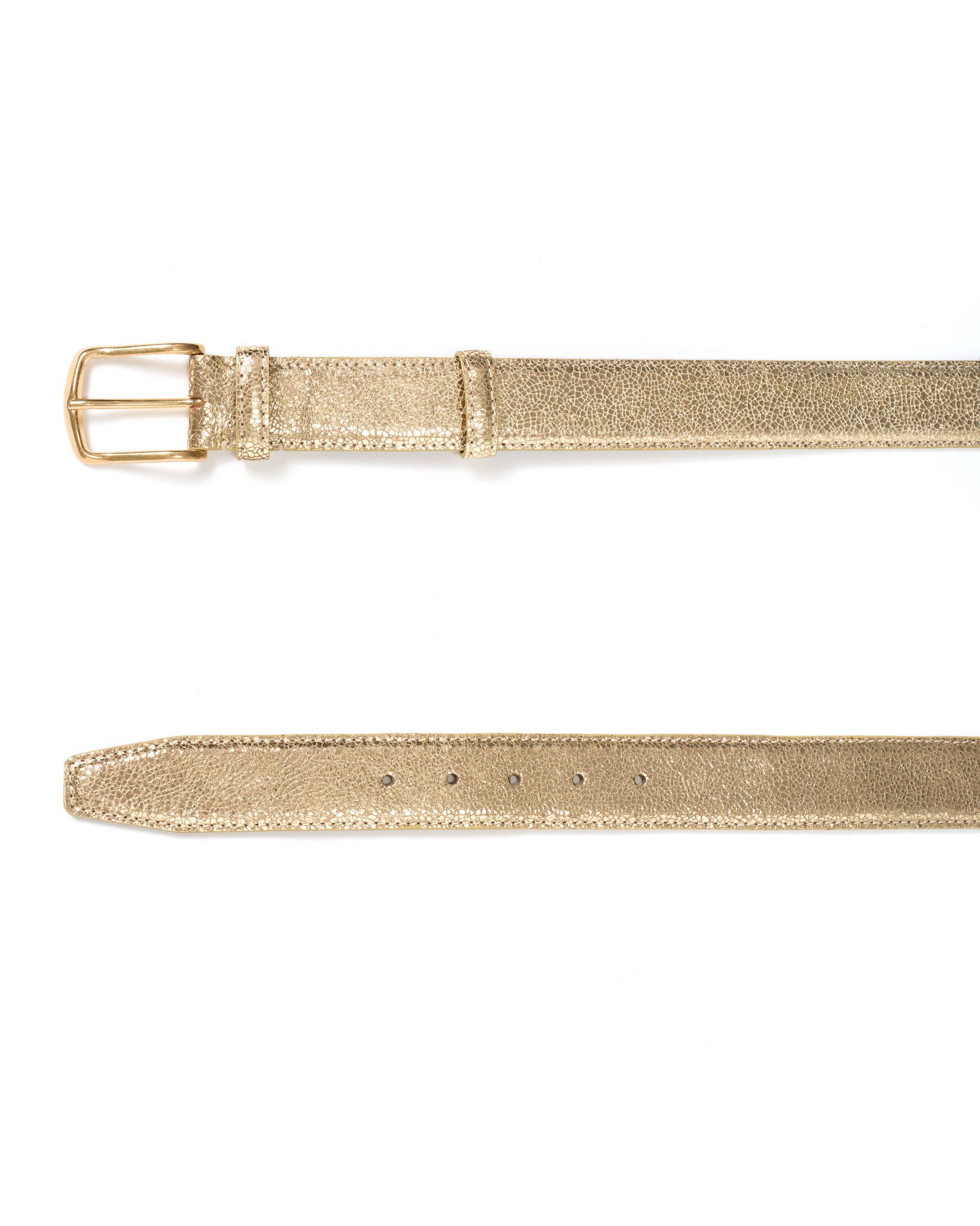 Quinn classic unisex leather belt Crackled metallic goat Gold & gold buckle - Anonymous Copenhagen