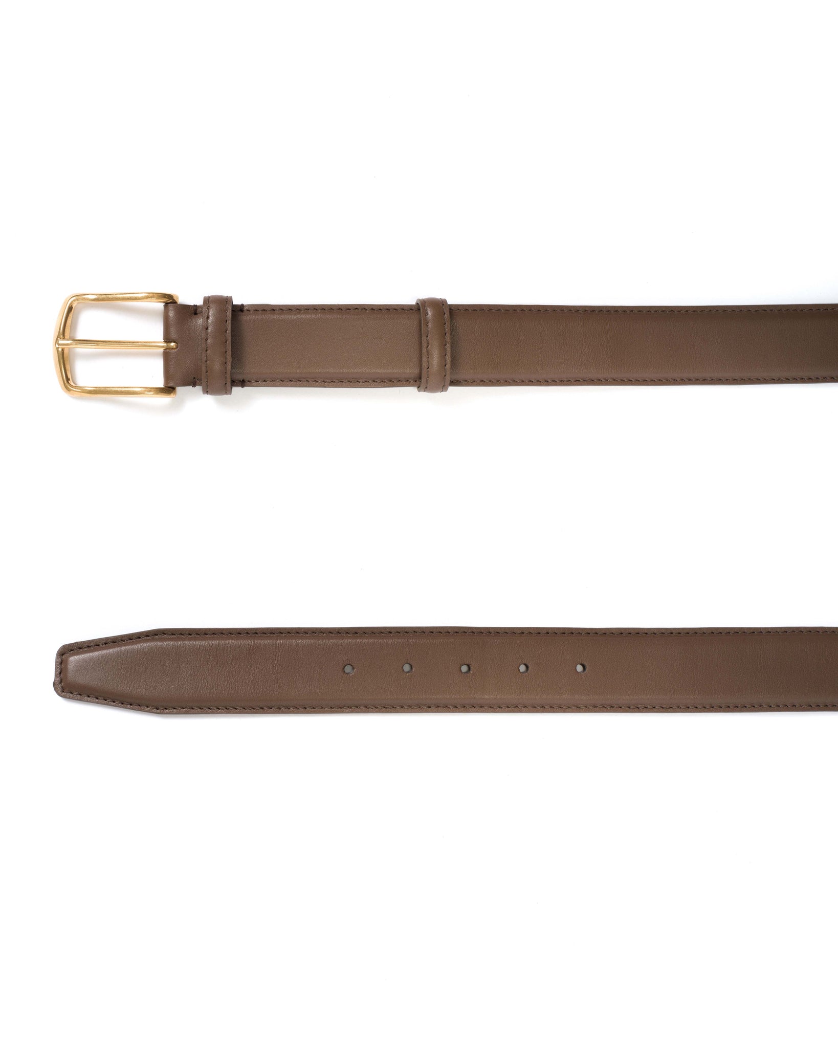 Quinn classic unisex leather belt Soft calf Dark taupe & gold buckle - Anonymous Copenhagen