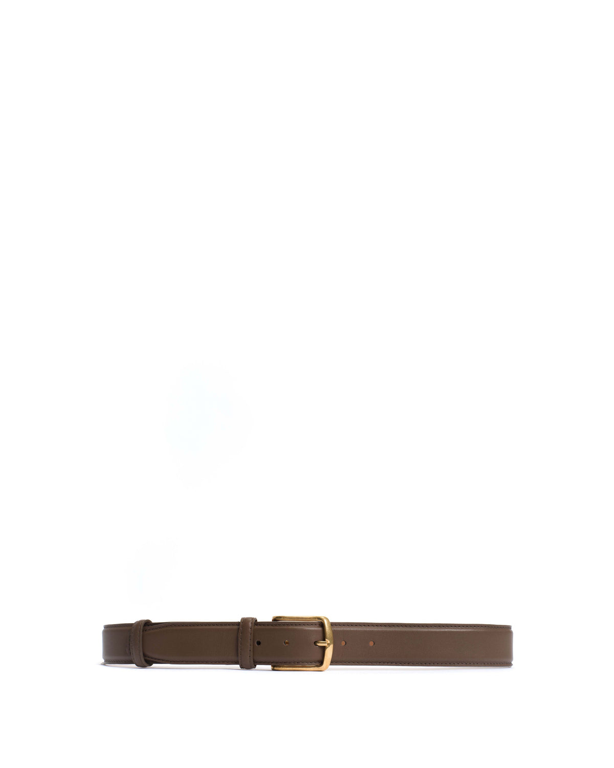 Quinn classic unisex leather belt Soft calf & metal Dark taupe & gold buckle
