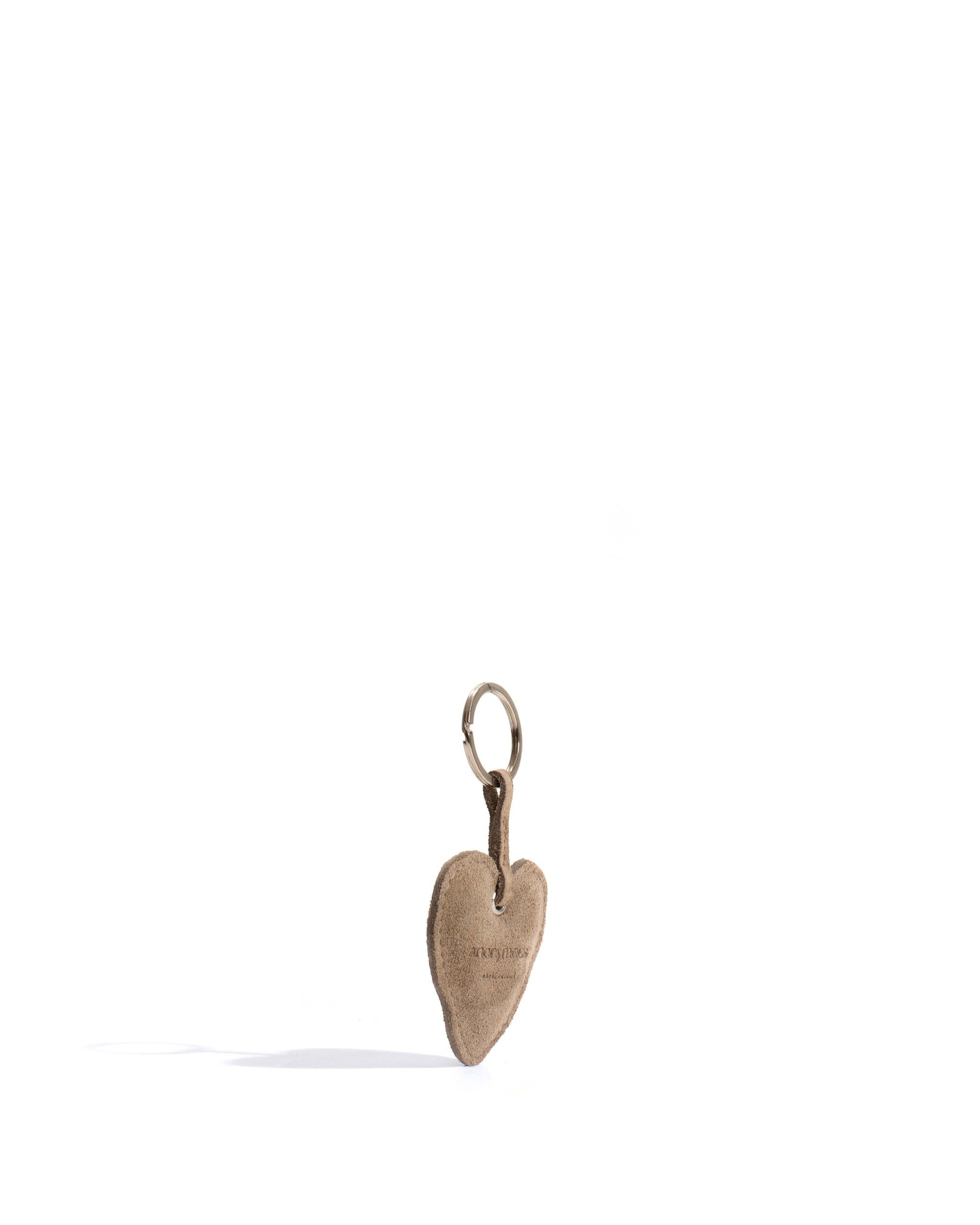 Heart keyring Calf suede Mushroom - Anonymous Copenhagen Small Leather Goods