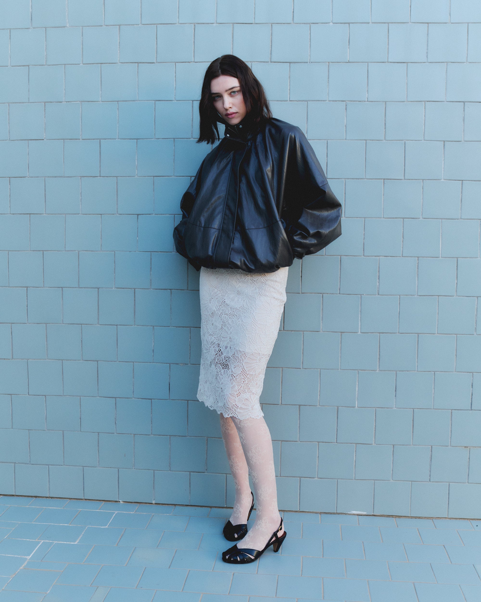 Banie 50 stiletto Shiny lamb Black